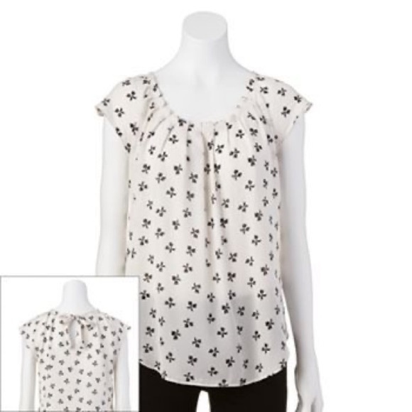 LC Lauren Conrad flowy pleated top with tie in back, cap sleeves, Size Medium - Picture 1 of 8